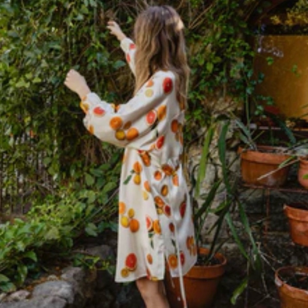 LUNYA Main Squeeze Oranges Citrus Washable Good in Bed Washable Silk Robe L/ XL